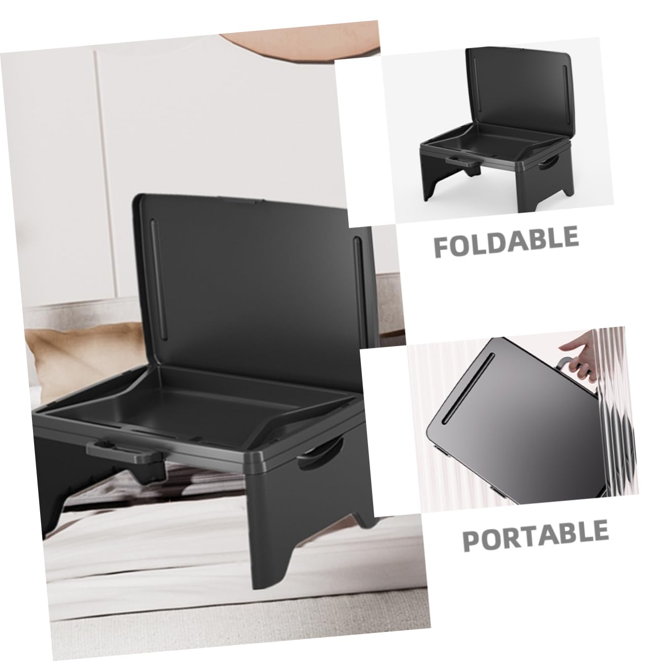 Tragbarer, faltbarer Schoßschreibtisch mit Staufächern, multifunktional, leicht, Laptop-Tablett für Erwachsene, ideal für Studium, Essen und Reisen, Schwarz