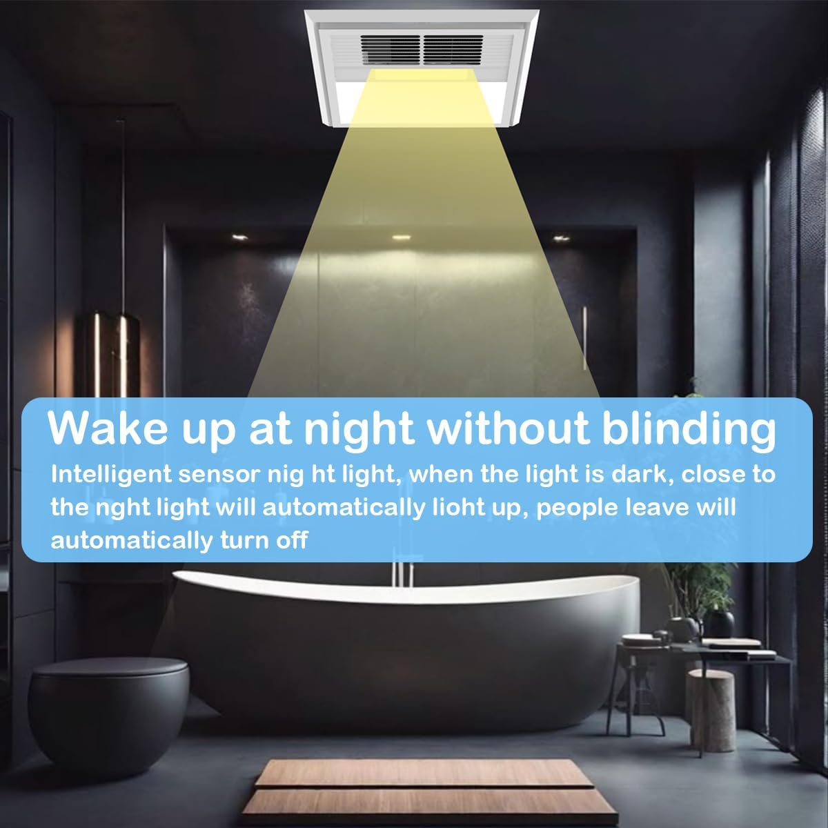 FLYINGFOX DC Bathroom Exhaust Fan 160 CFM with Light and Heater Combination, White, for Any Bathroom