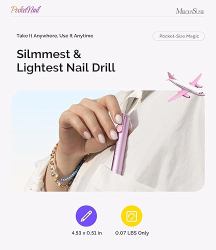 Miniatura 2 de MelodySusie PocketNail - Taladro de uñas USB delgado ergonómico en forma de bolígrafo, PC100G 20000 RPM, lima eléctrica portátil para todas las