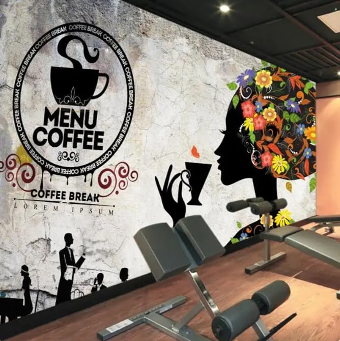 Papier peint 3D café lait thé nostalgique pour mur de salon et décoration de commerce - 3