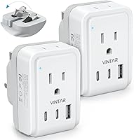 Vista 13 de VINTAR - Paquete de 3 adaptadores de enchufe de viaje europeos, adaptador de enchufe internacional plegable con 2 salidas de CA y 3 puertos USB