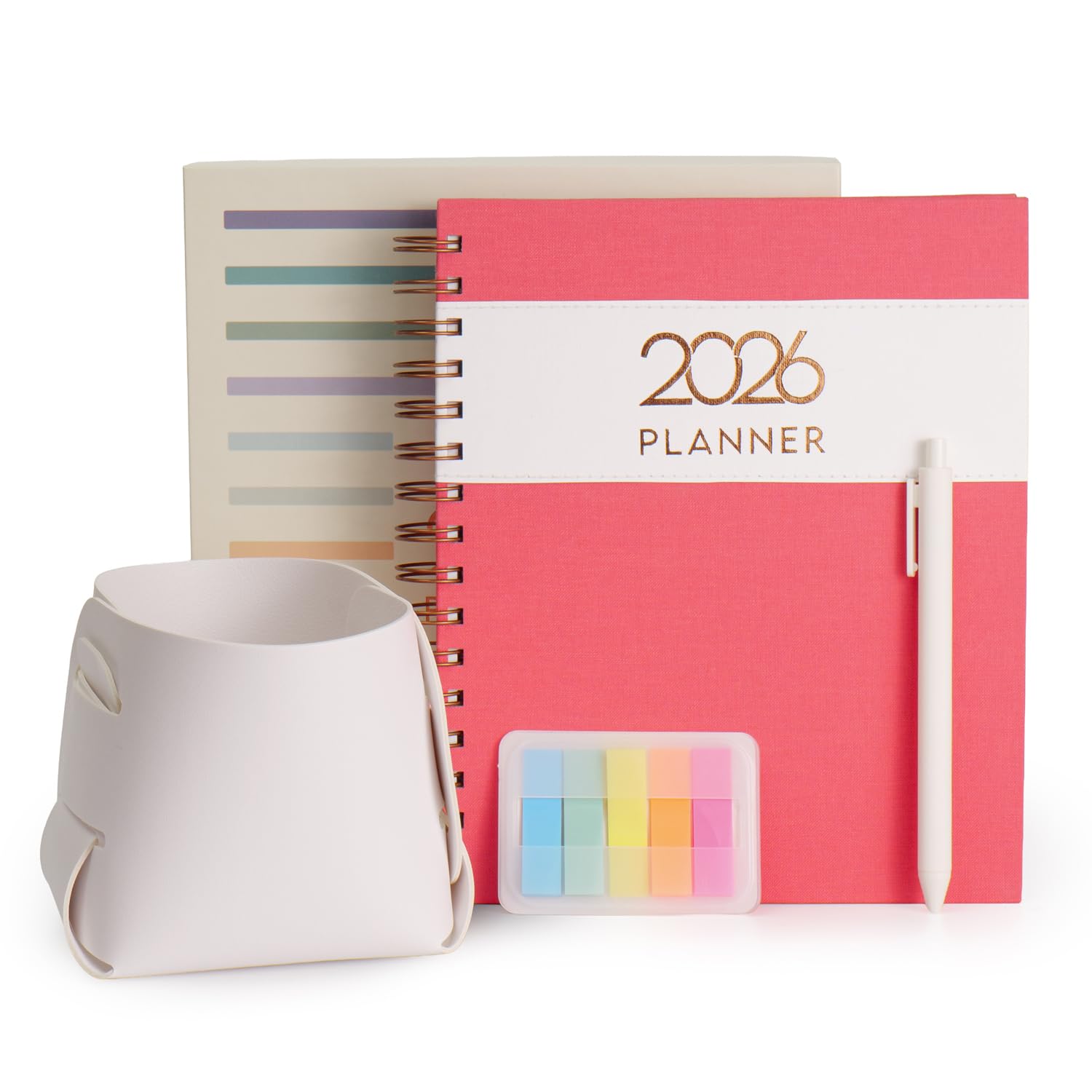 Comma Wire-O Planner 2026 Gift Set | A5 Size New Year Diary, DIY Pen Stand, Pen and Sticky Notes | Budget & Mood Tracker, Birthdays, Shopping & Reading Lists and Travel Planner | Fabric Cover Material - Pink-image-37