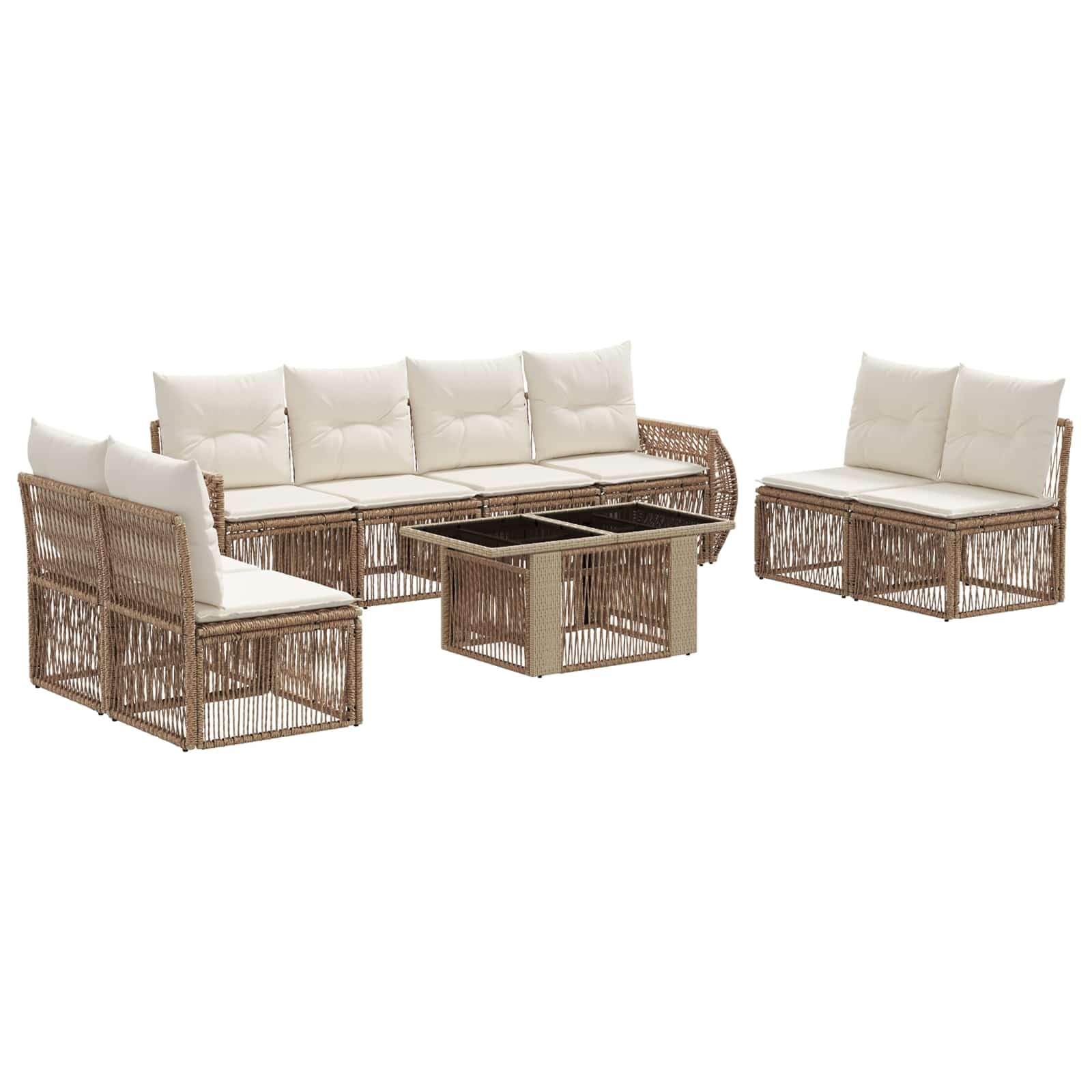 vidaXL Set Divano da Giardino 9 pz Beige e Bianco Crema polyrattan