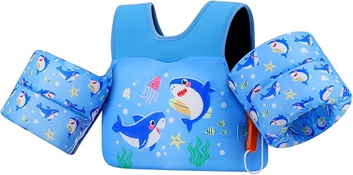 Miniatura 8 de MoKo Chaleco de natación para niños pequeños de 13-30/20-50/22-66 libras, flotadores de brazo de natación de dibujos animados, alas de agua,