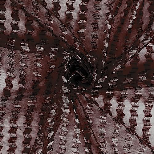 Image of Polyester Transparent Zig-Zag Net Sheer Curtains for Door Balcony Home Decoration, 10 feet Long, Brown, Set of 2
