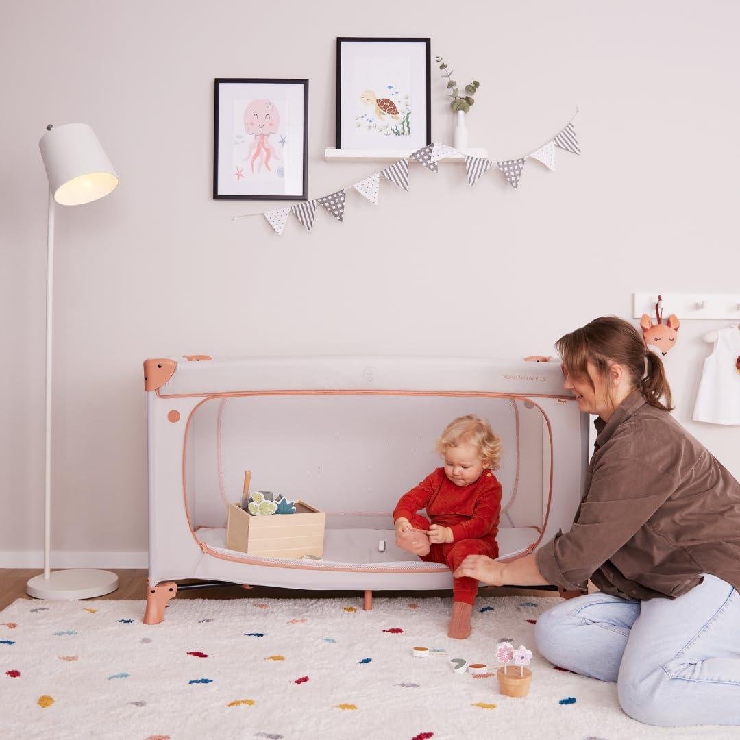hauck Dream n Play Plus Set de Cuna de Viaje Bebe con Colchon y Mosquitera | Parque Infantil - Desde el Nacimiento con Bolsa - 120x60 cm - Dusty Blue