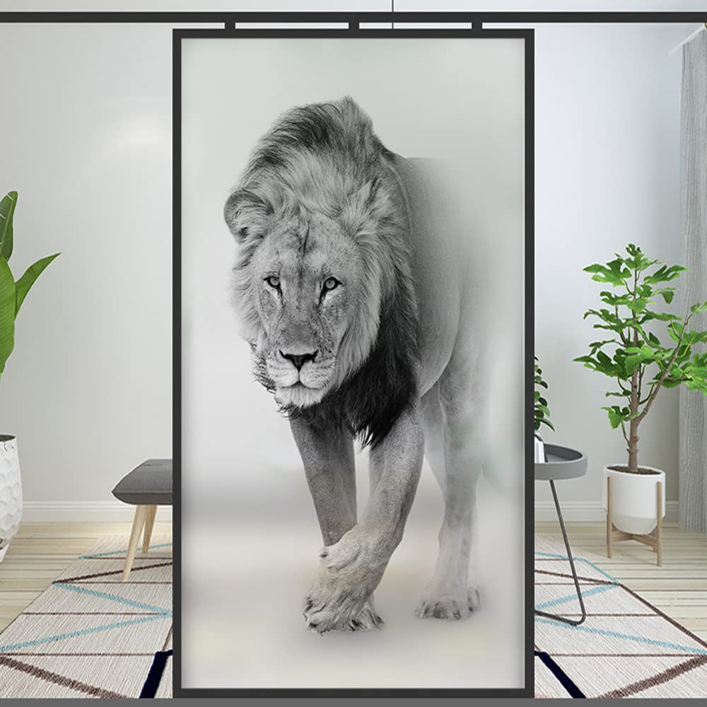 Lumanduo Lion Decorative Privacy Window Film, 60x90cm, Static Cling, UV Blocking, No Glue Required