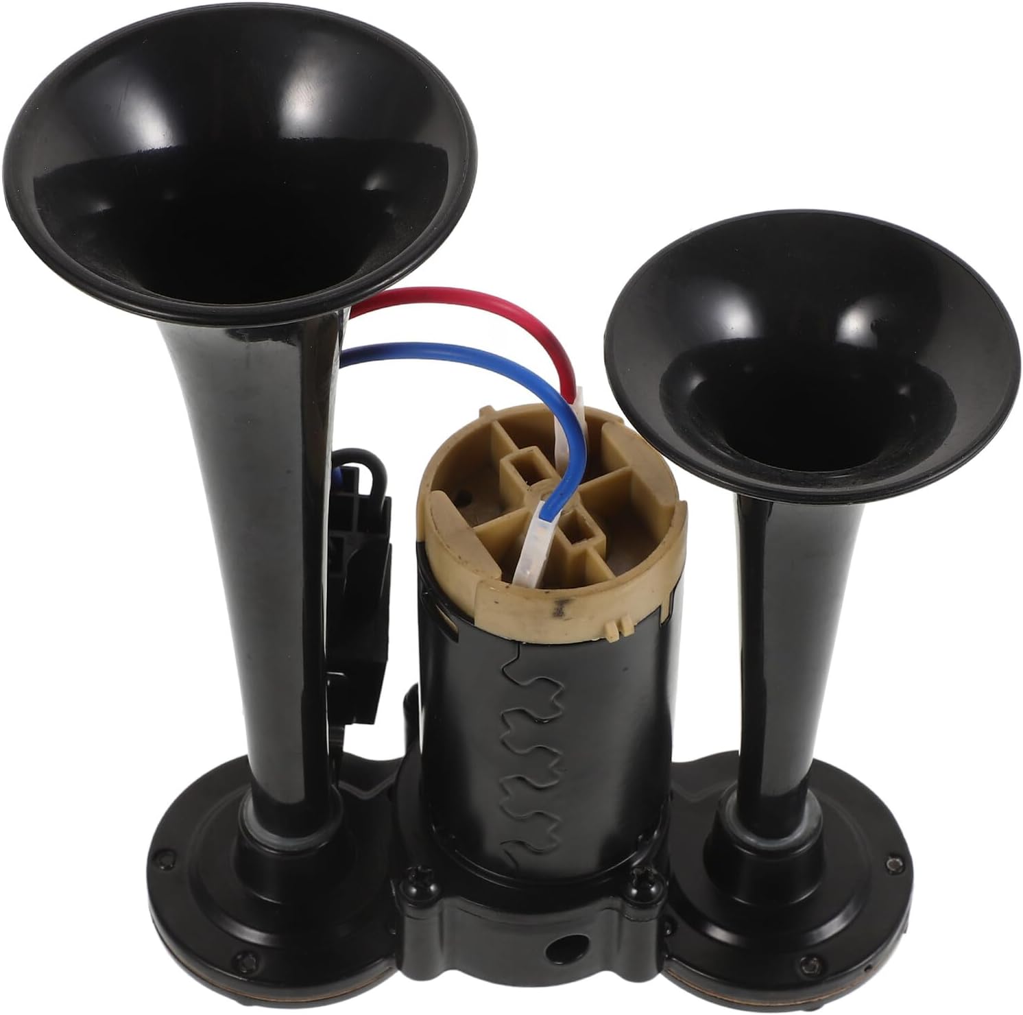 Electric Dual Trumpet Air Horn Kit 135db with Compressor for Cars, Trucks, Motorcycles – Black 24v Loud Marine and Golf Cart Horn Compatible