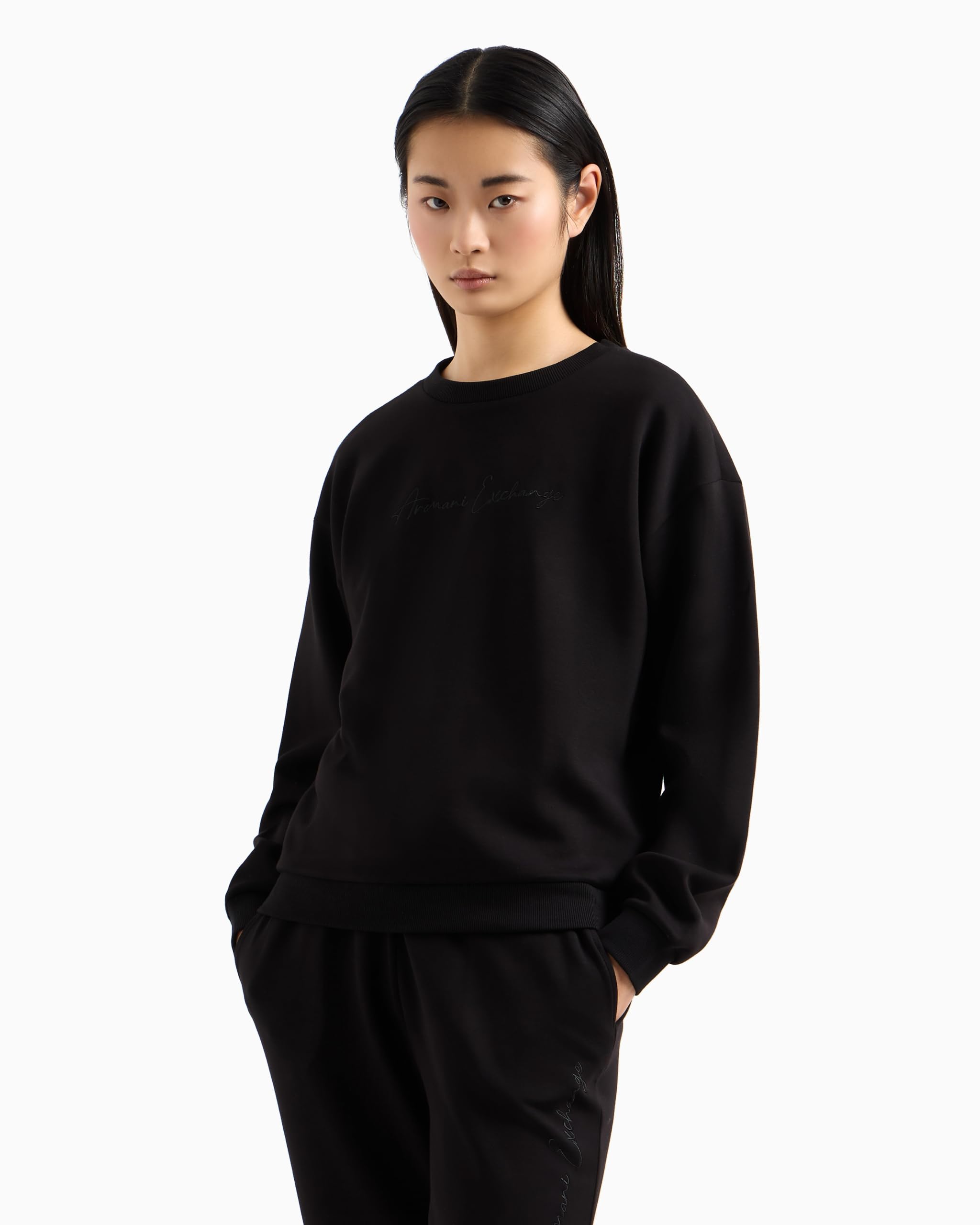 Armani Exchange Essential, Embroidered Logo Signature, Crewneck Sudadera Mujer