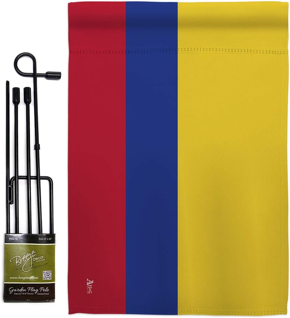 Colombia Garden Flag Set with Stand Regional Nationality Nation International World Country Particular Area Small Decorative Gift Yard House Banner Made In USA 13 X 18.5
