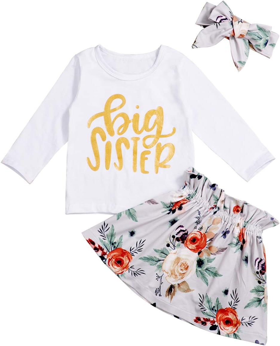 Toddler Baby Girls Little Sister Romper Big Sister T-Shirt Tops Matching Outfits Set Floral Tutu Skirt and Pants