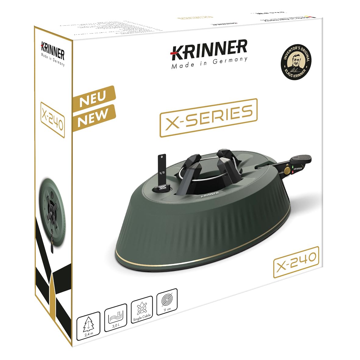 KRINNER® X-Series Christbaumständer X-240 Weihnachtsbaumständer NEU inkl. Fußpedal und 3,0 Liter Wassertank für Baumhöhe bis 2,4m Made IN Germany 94315