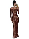 Zeeyecie Off Shoulder Long Sleeve Sequin Prom Dresses Mermaid Sparkly Formal Evening Gala Ball Gowns with Slit