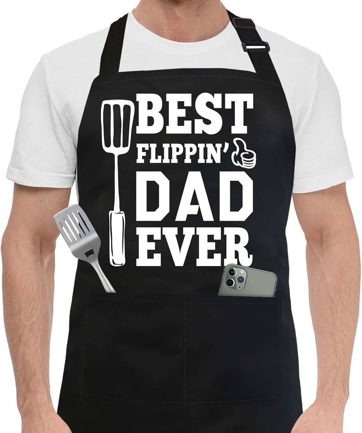 Bluegogo Black Funny Chef Aprons for Men, Funny Gifts for Men with Pockets Adjustable Neck Strap Extra Long Waist Straps, BBQ Grilling Dad Apron-Birthday Christmas Gifts for Dad, Papa, Husband