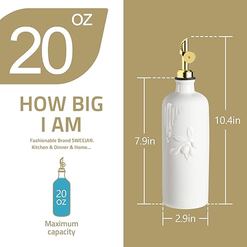 Miniatura 5 de Sweejar Botella dispensadora de aceite de oliva de cerámica para encimera de cocina, dispensador de aceite de 20 onzas con boquilla dorada, aceite