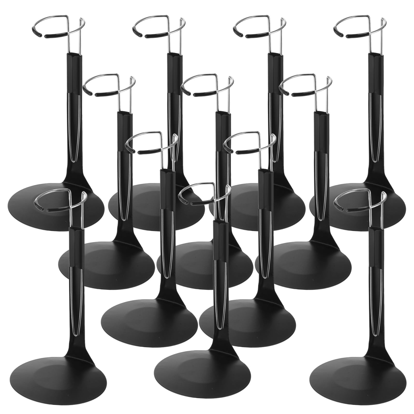Yaocom 12 Pcs Action Figure Stand Action Figure Display Holder with Expandable Waist Wire for 8" to 12" Model Bear Display Rack(Black, Silver)