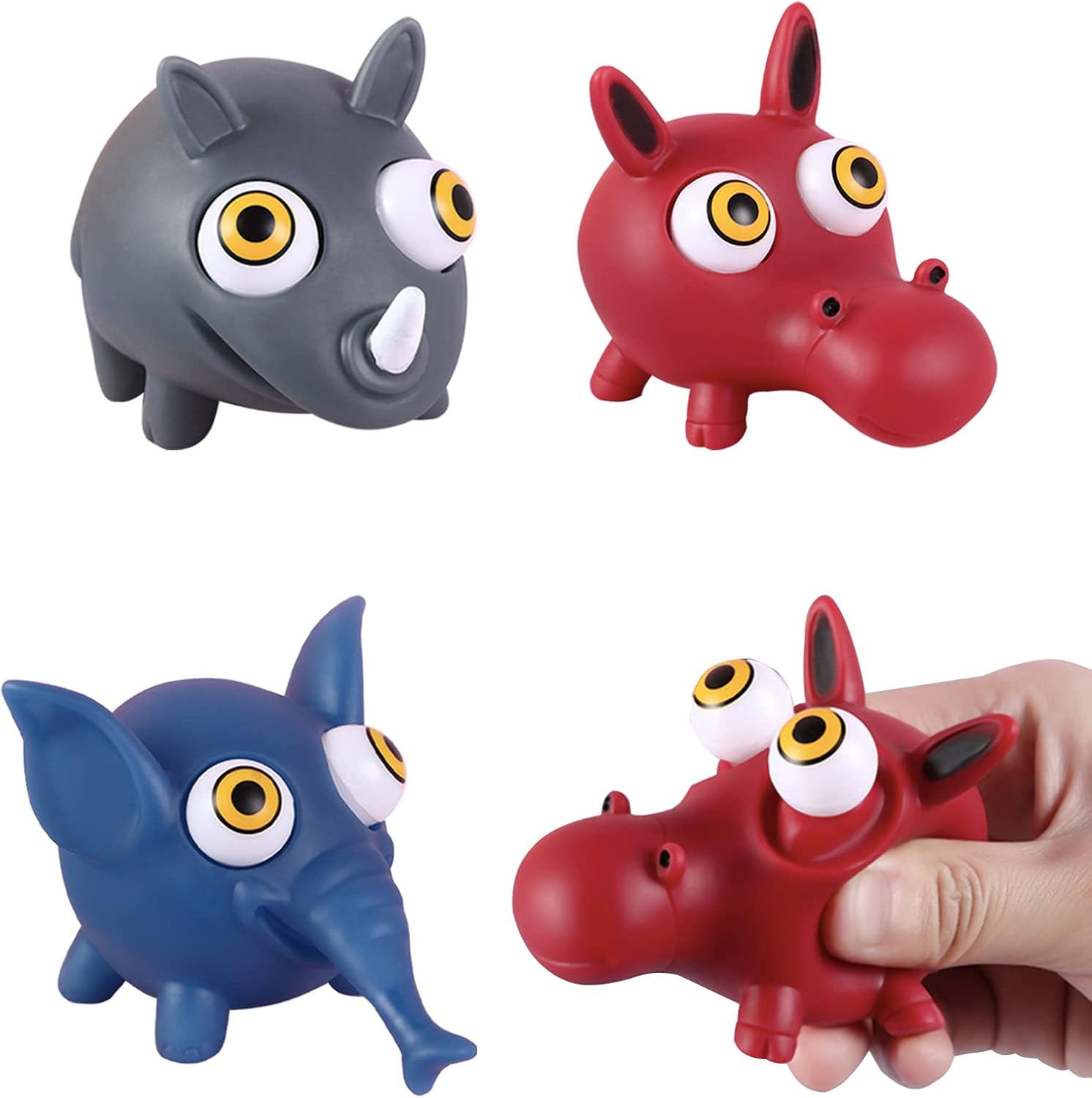 Squishy Squeeze Toy with Pop Out Eyes,3Pack Funny Elephant Donkey Rhino