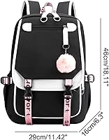 Vista 2 de JiaYou - Mochila para niñas estudiantes de la escuela, mochila para libros al aire libre con puerto de carga USB, Blanco negro, 21 litros, Mochilas