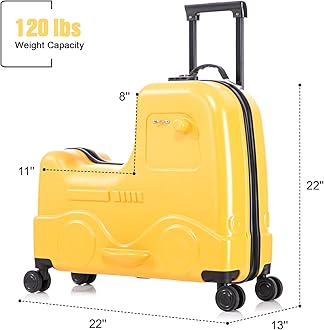 Apelila 22 Inch Ride on Suitcase for Kids, Toddler Travel Luggage with Seat, Spinner Wheels & Safety Belt, Stroller Style Carry-On with Combination Lock & Telescoping Handle for Ages 2-8