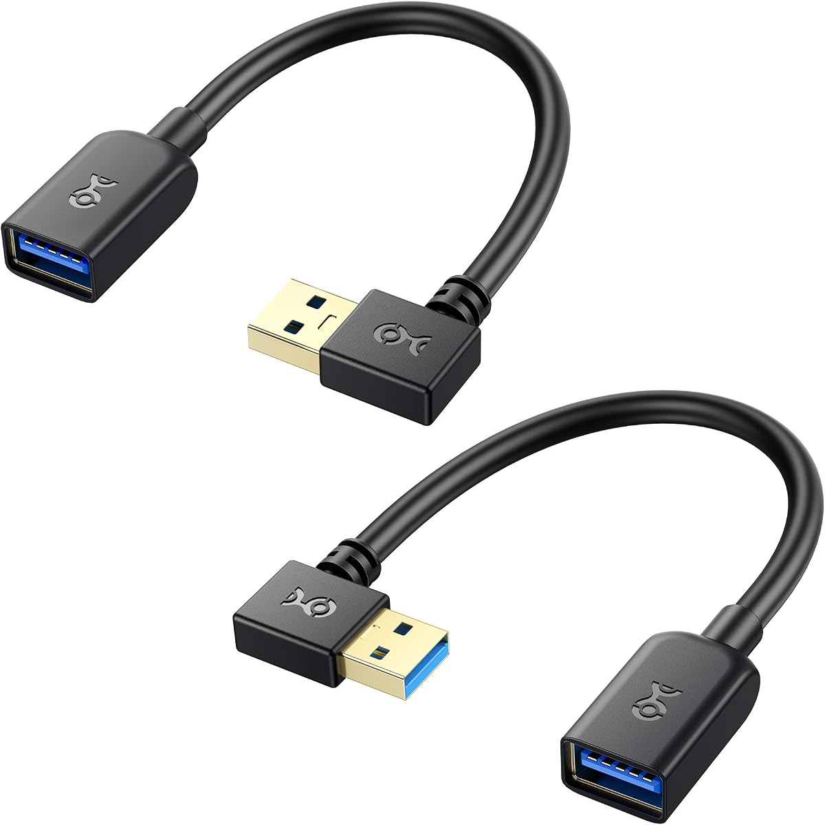 Cable Matters 5Gbps Combo-Pack Right Angle USB Extension Cable, 0.5ft/16cm | 90 Degree & 270 Degree, Short USB 3.0 Extension Cable, USB A Male to Female Extender, Black