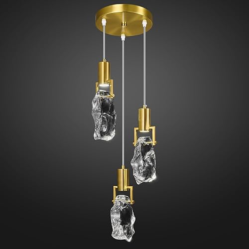 Miniatura 7 de LBSQJ Modernas luces colgantes doradas para isla de cocina, mini lámparas colgantes de imitación transparente con forma de piedra para comedor,