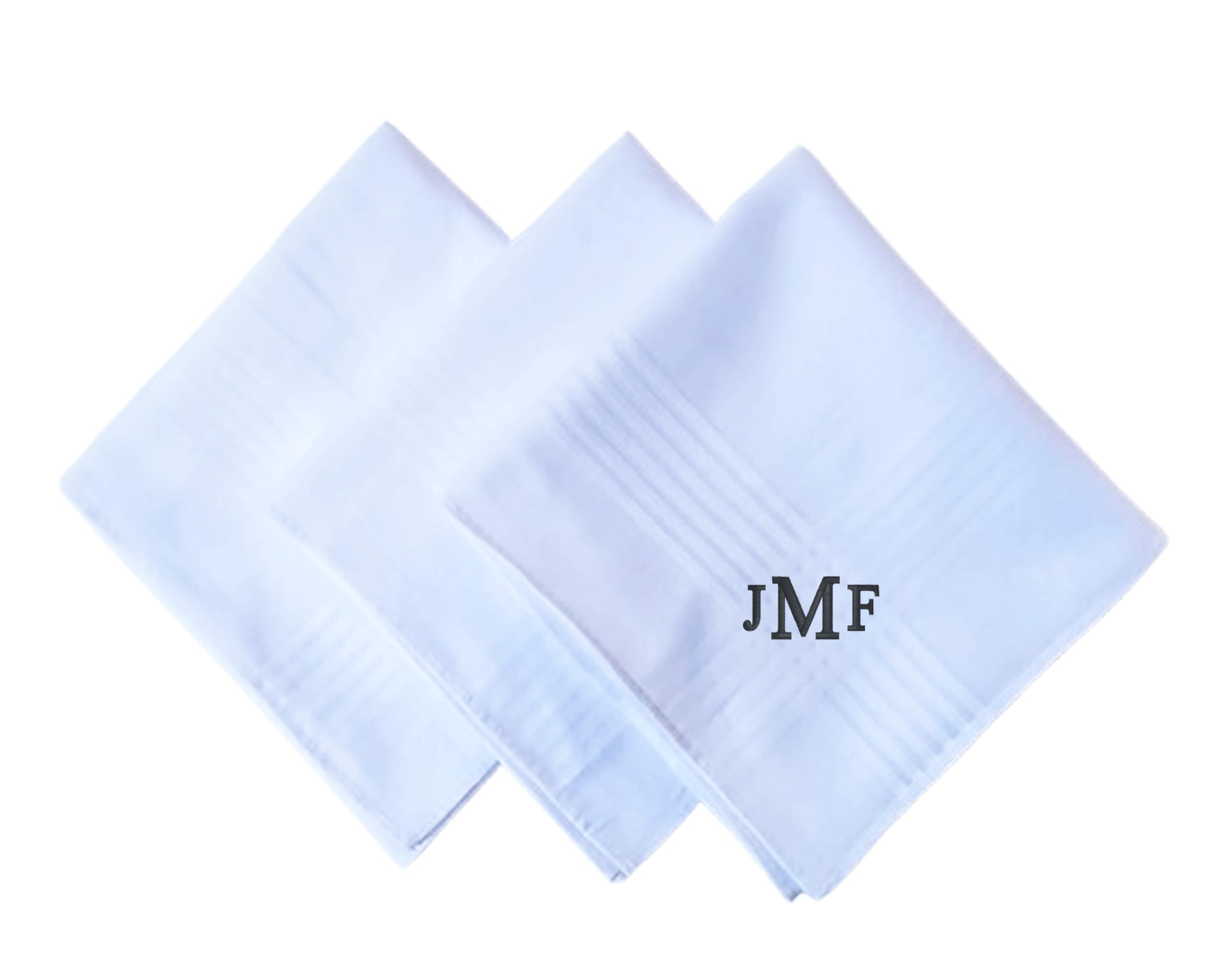 CFMONOGRAM - Handkerchiefs for men - Cotton Hankies, Embroidered Hanky Personalized Monogram Custom For Dad Father (WHITE SET)