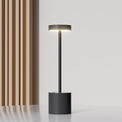 SKEFUNA Lámpara de mesa LED inalámbrica, recargable, portátil, funciona con pilas, 3 colores regulables, funciona con luces táctiles, luces de mesa
