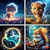 Diamond Painting Kinder, 4 Pack Diamanten Kinder, Süß Tiere Diamond Painting für ab 6 7 8 9 10 11 12 Jahre, DIY Mosaik Bastelset Weihnachtsgeschenke