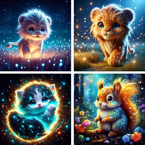 FLAJZ Diamond Painting Kinder 4 Pack Diamant Painting Bilder Süß Tiere Diamond Painting für ab 6 7 8 9 10 11 12 Jahre DIY Mosaik Bastelset Weihnachtsgeschenke