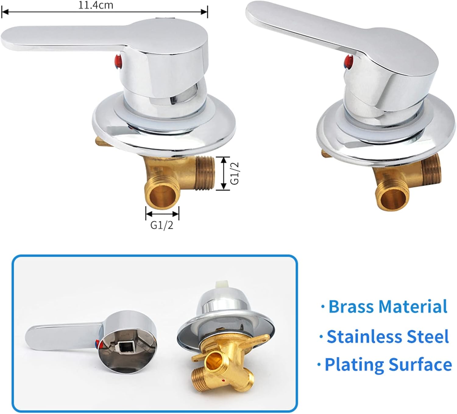 One Ways Output Gear Screw Thread/Intubation Tap Cold and Hot Water Mixing Valve Brass Shower Faucet Mixer Diverter Bathroom Cabin Room, Ceramic Cartridge, Single Holder Dual Control (C)