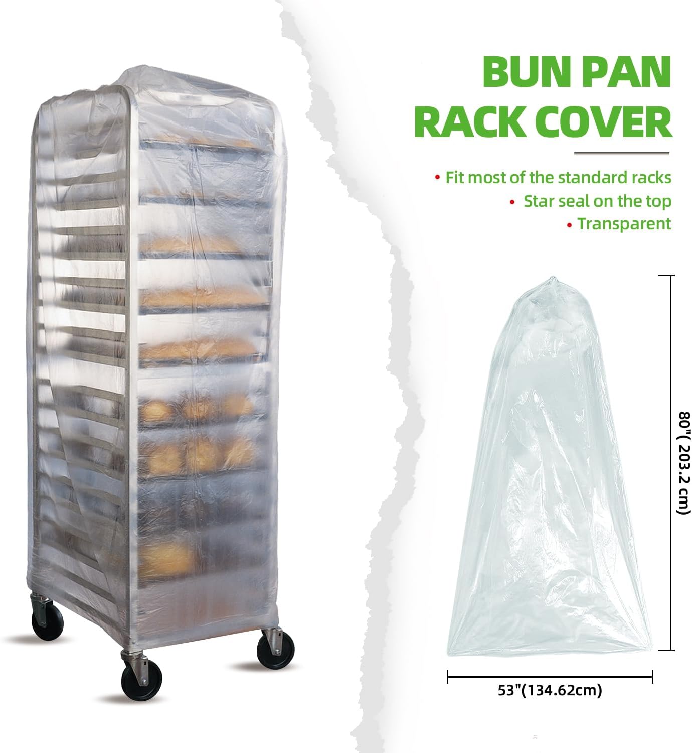 Keenpioneer Disposable Bun Pan Rack Cover Rolls, 53x 80 Inch, Clear (Case of 50)