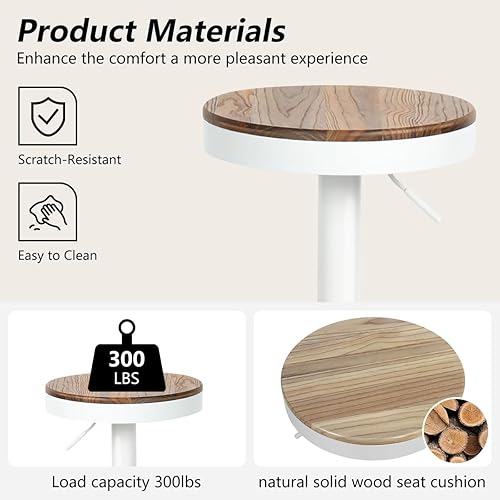 Miniatura 3 de Kidol & Shellder Taburetes de bar - Juego de 2 taburetes de bar redondos ajustables giratorios modernos sin espalda, sillas de bar de madera,