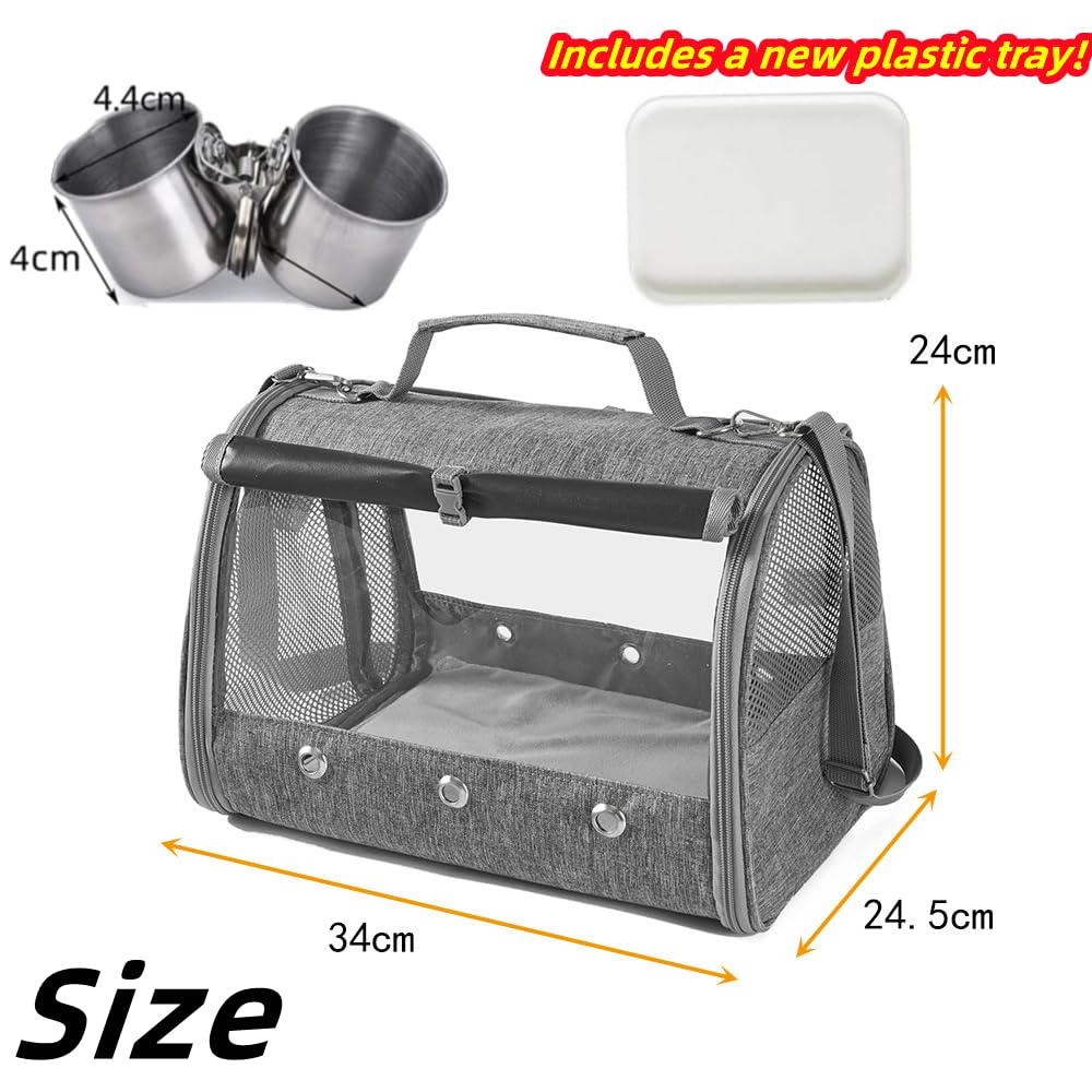 Mochila para Aves,Bolsa de Viaje,Bandeja de Plástico,Percha con Soporte, Portátil,Lavable,Exterior,para Loro,Excursionismo,Camping,con 1 Piedra Molar,1 Vaso de Alimentación con Clip