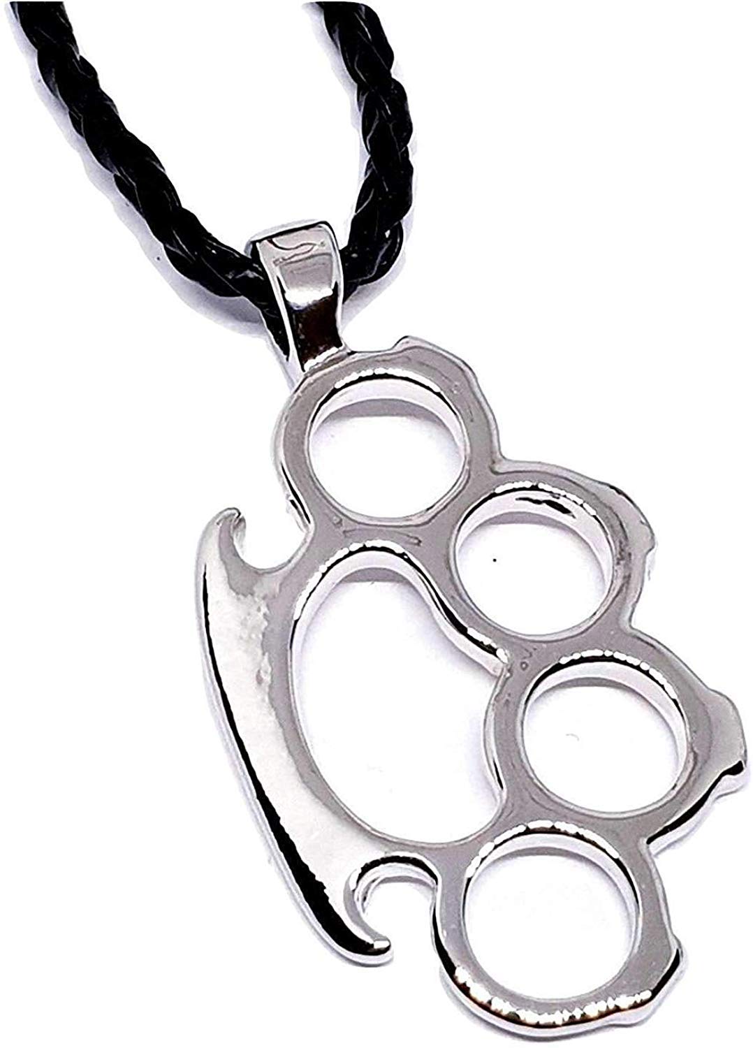 Knuckle Duster Pendant Leather Plaited Necklace Rockabilly Punk Rock Skinhead