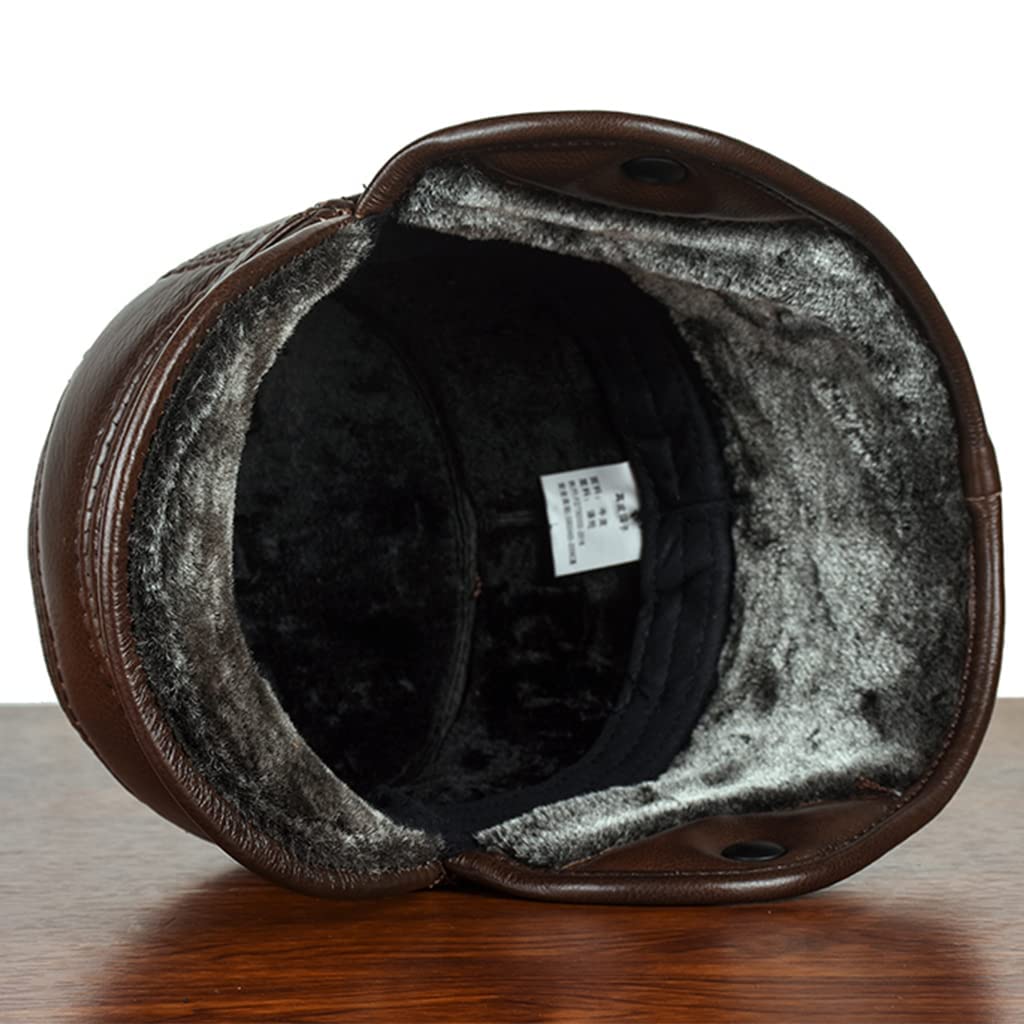 Skórzana Czapka Z Regulacją,Męska,Zimowa,Gruba Bawełniana Czapka,Utrzymująca Ciepło,Zewnętrzna,Ochrona Słuchu,Brązowa,60 Cm,Czarna,6 7/8-7 1/8(Brązowy-6 7/8)