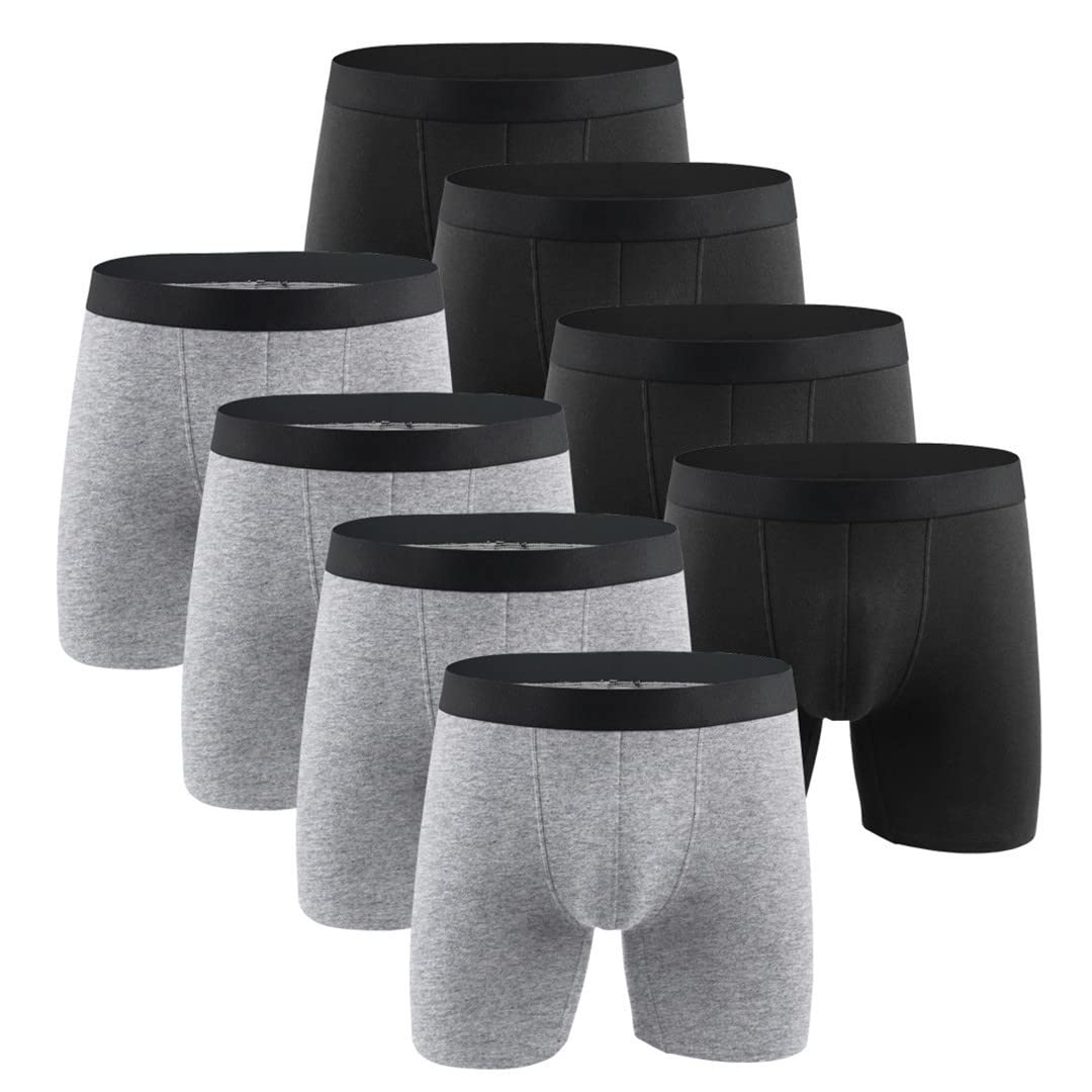 Uomo Boxershorts Mutande Uomini Lunghi Boxer Pantaloncini Biancheria Intima Cotone Solido Sotto Boxer 8 Pz/lotto, Wcf07-4nero4grigio, XL