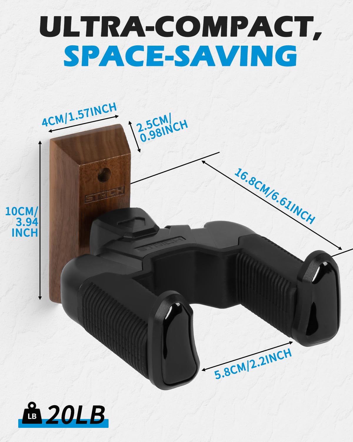 STRCIH Supporto da parete Gravity Wall per chitarra, supporto a forma di U in noce, con chiusura automatica, adatto per chitarre acustiche ed elettriche, banjo e bassi (confezione da 2)