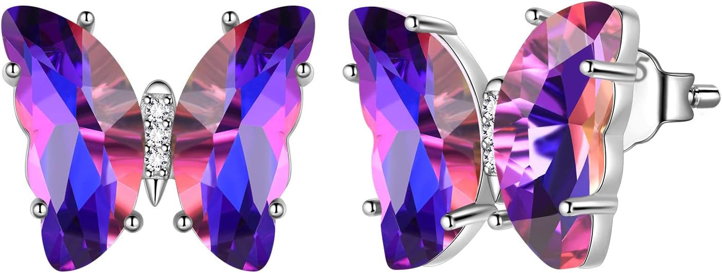 Aurora Tears Butterfly Necklace Earrings Ring Bracelet - Women 925 Sterling Silver Animal Butterflies Birthstone Pendant Crystal Wedding Birthday Jewelry
