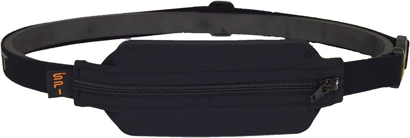 Diabetic Running Belt for Adults, Adjustable Waist, No Bounce, Expandable and Discreet Insulin Pump Pocket, No Logo Band, Black with Black Zipper