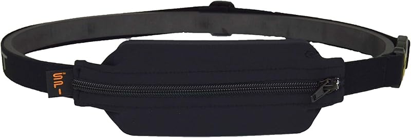 SPIbelt Cinturón para correr para diabéticos para adultos, cintura ajustable, sin rebote, bolsillo para bomba de insulina expandible y discreto, sin banda con logotipo, negro con cremallera negra