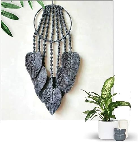 Miniatura 4 de BMIDRUT Tapiz de macramé tejido de algodón, atrapasueños, tejido a mano con borlas de plumas, adorno para dormitorio, sala de estar, apartamento, 8