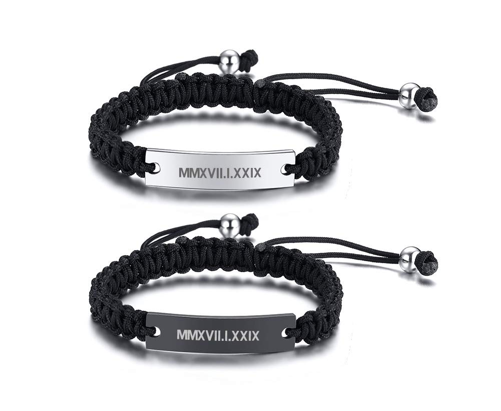 MEALGUET Personalized ID Couple Bracelets Custom Engraving Handmade Braided Rope Wrist Bangle for Men Women Friendship, Adjustable,Customized Bracelet