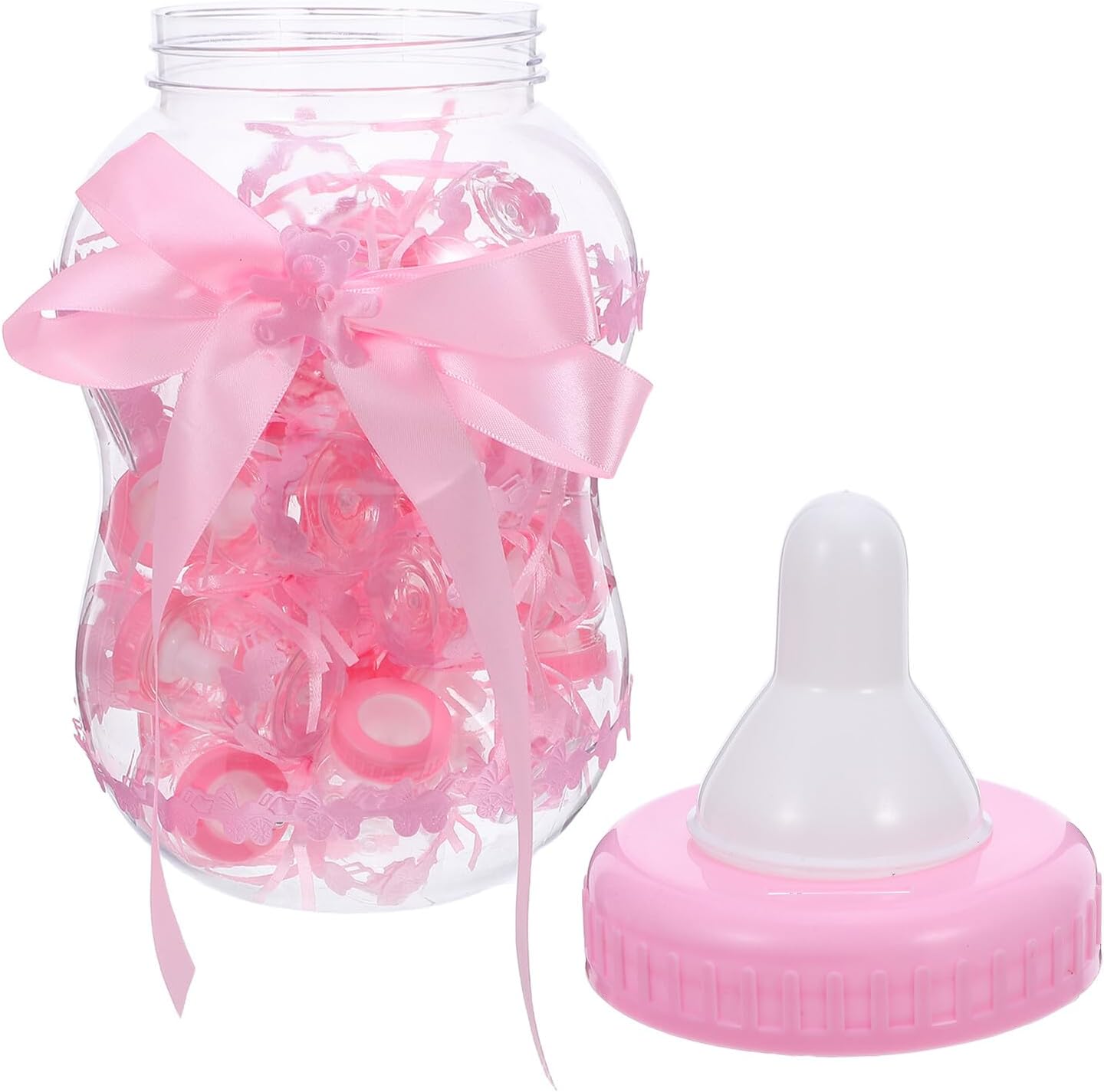 MAGICLULU Shower Candy Box with 30 Mini Bottles, Reusable Plastic Candy Containers and Money Bank, Pink Party Favor Boxes for Shower Guests and Celebration