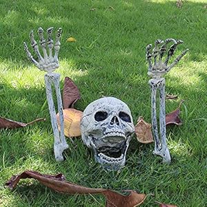 AISENO Realistic Skeleton Stakes Halloween Decorations Outdoor for Lawn Garden Zombie Hands and Skull Set for Outdoor Yard Graveyard Scene