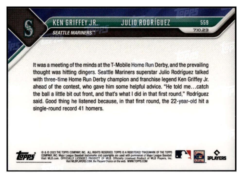 Amazon.com: JULIO RODRIGUEZ/GRIFFEY JR 2023 Topps NOW ROOKIE #559