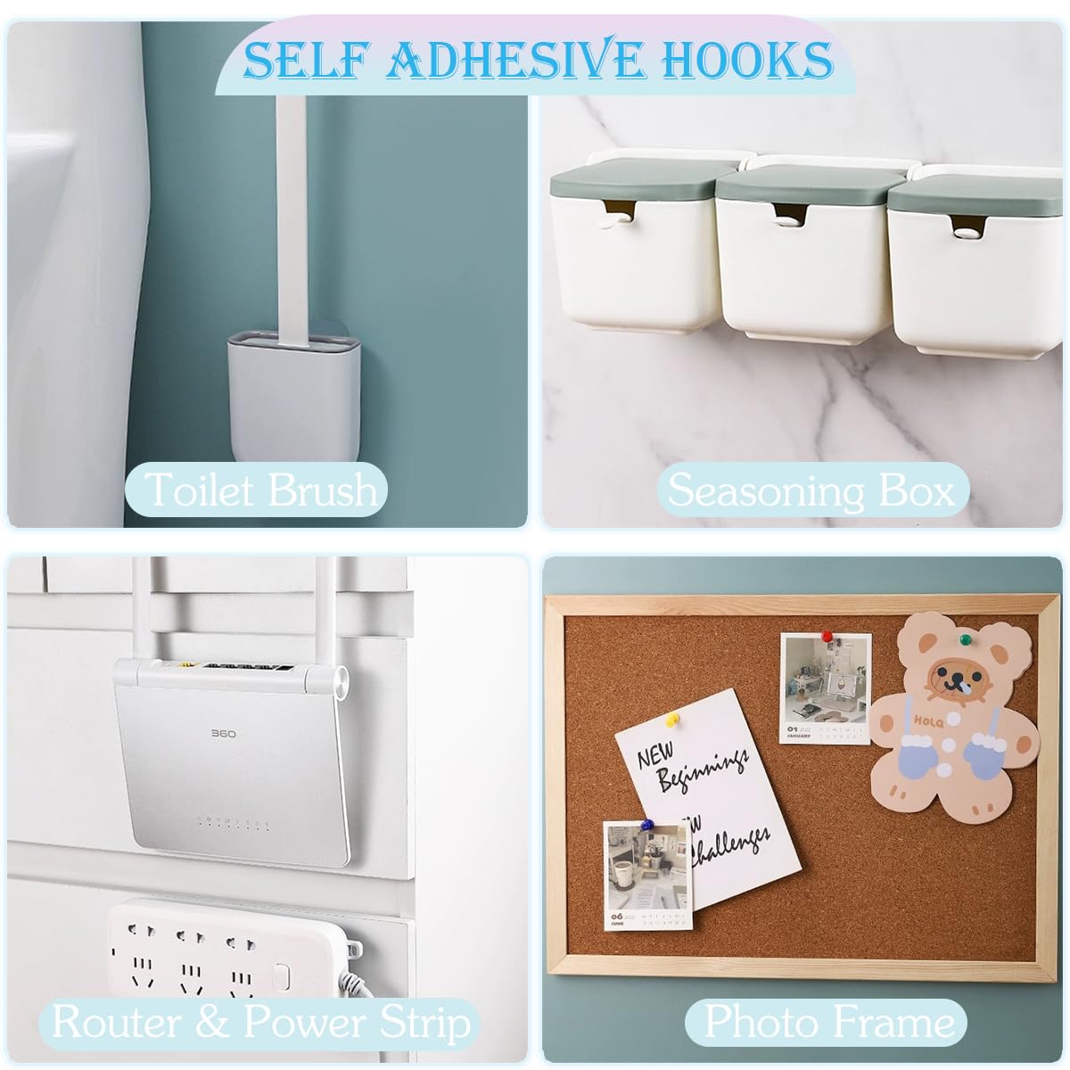 UBRAVE Ganchos autoadhesivos, 10 pares de ganchos de pared adhesivos de doble cara, ganchos impermeables sin costuras para colgar sin perforar y clavos, gancho de pared autoadhesivo resistente para