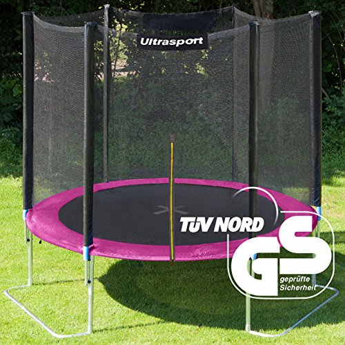 Ultrasport Outdoor Garden Jumper, Trampoline Complete Set with Jumping Sheet, Safety, Padded Net Posts and Frame Cover, Up to 265 lbs (120 kg), Pink, Ø 6 ft (180 cm)