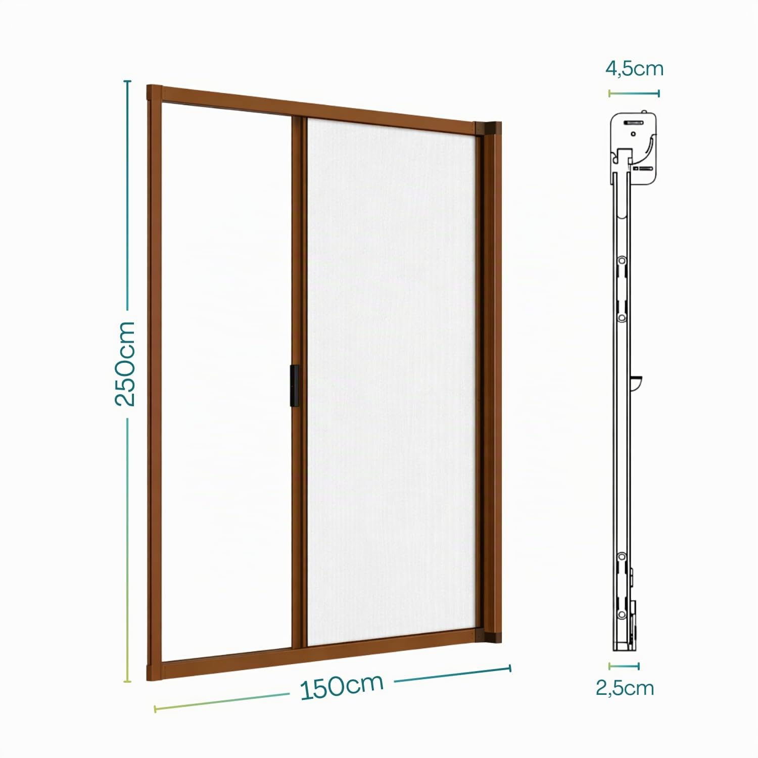 Paluplus Zanzariera Laterale a Rullo per Porta, Misura 150x250 cm, Tenda Riducibile con Struttura in Alluminio e Chiusura a Gancio, Montaggio veloce, per zanzare e insetti -3719F -8,1 (Marrone)