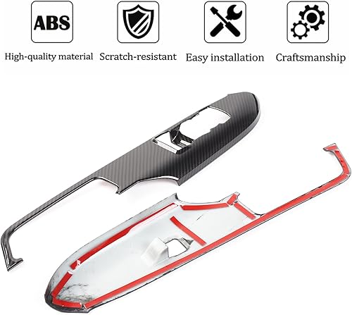Miniatura 3 de RT-TCZ Manija de puerta de fibra de carbono, interruptor de control de ventana, cubierta de panel de botón, calcomanía para decoración de