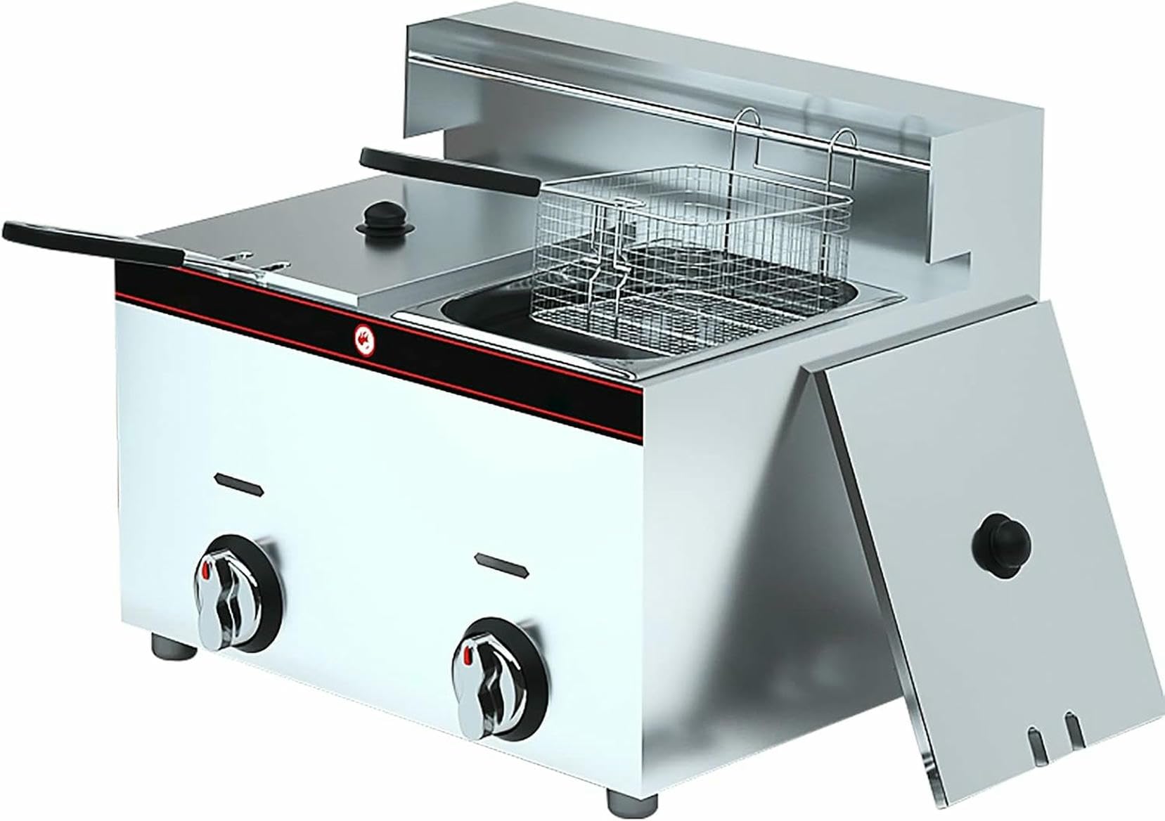 Freidora a Gas de Acero Inoxidable de 10 l/20 l, freidora Comercial de Patatas Fritas y Pollo Frito con Cesta y Tapa para Cocina y Restaurante~/